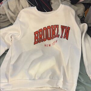 SHEIN White and Red Brooklyn Sweatshirt